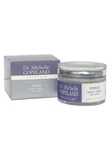 Dr. Michelle Copeland skincare cream jar and box on a white background
