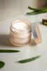 Microdermabrasion open jar with lid and aloe leaves