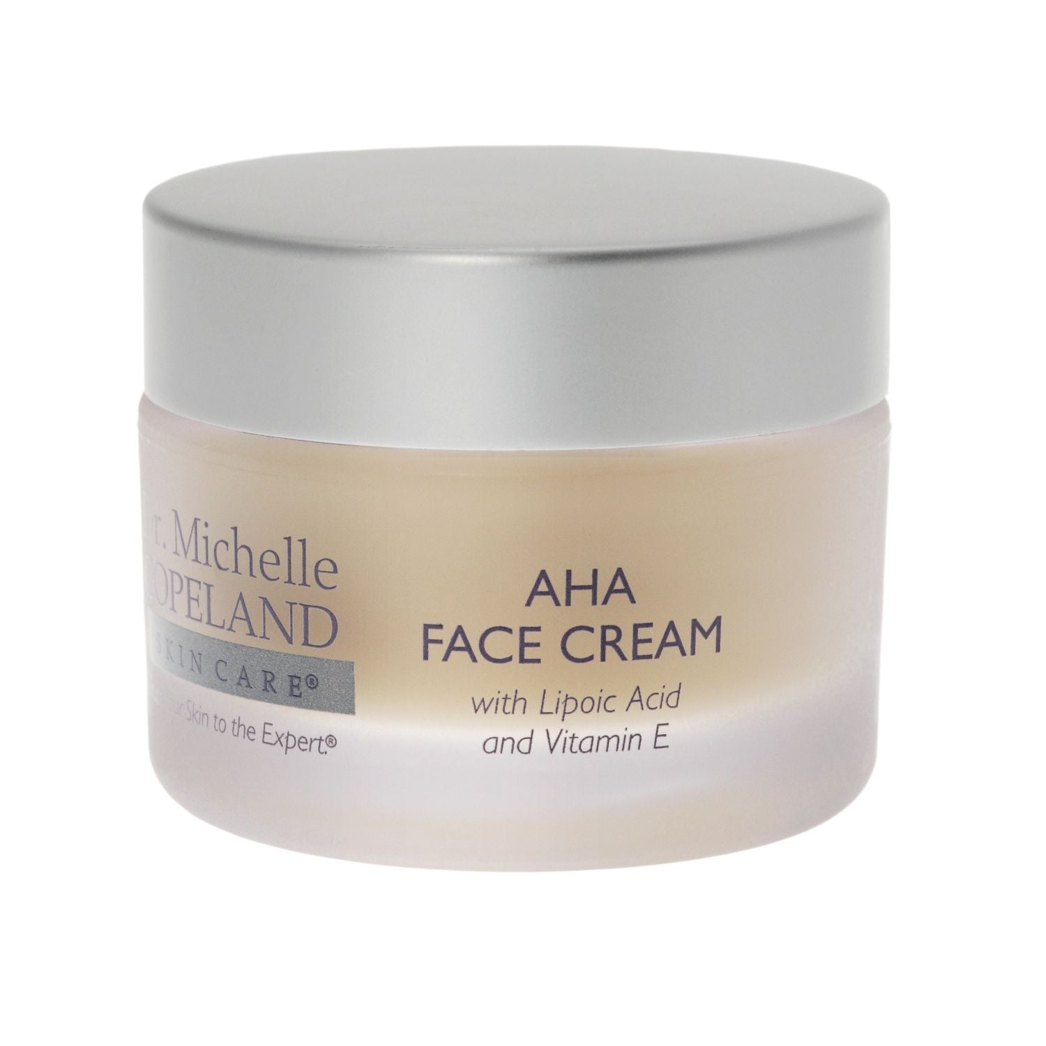 Jar of AHA Face Cream with Lipoic Acid and Vitamin E on a white background