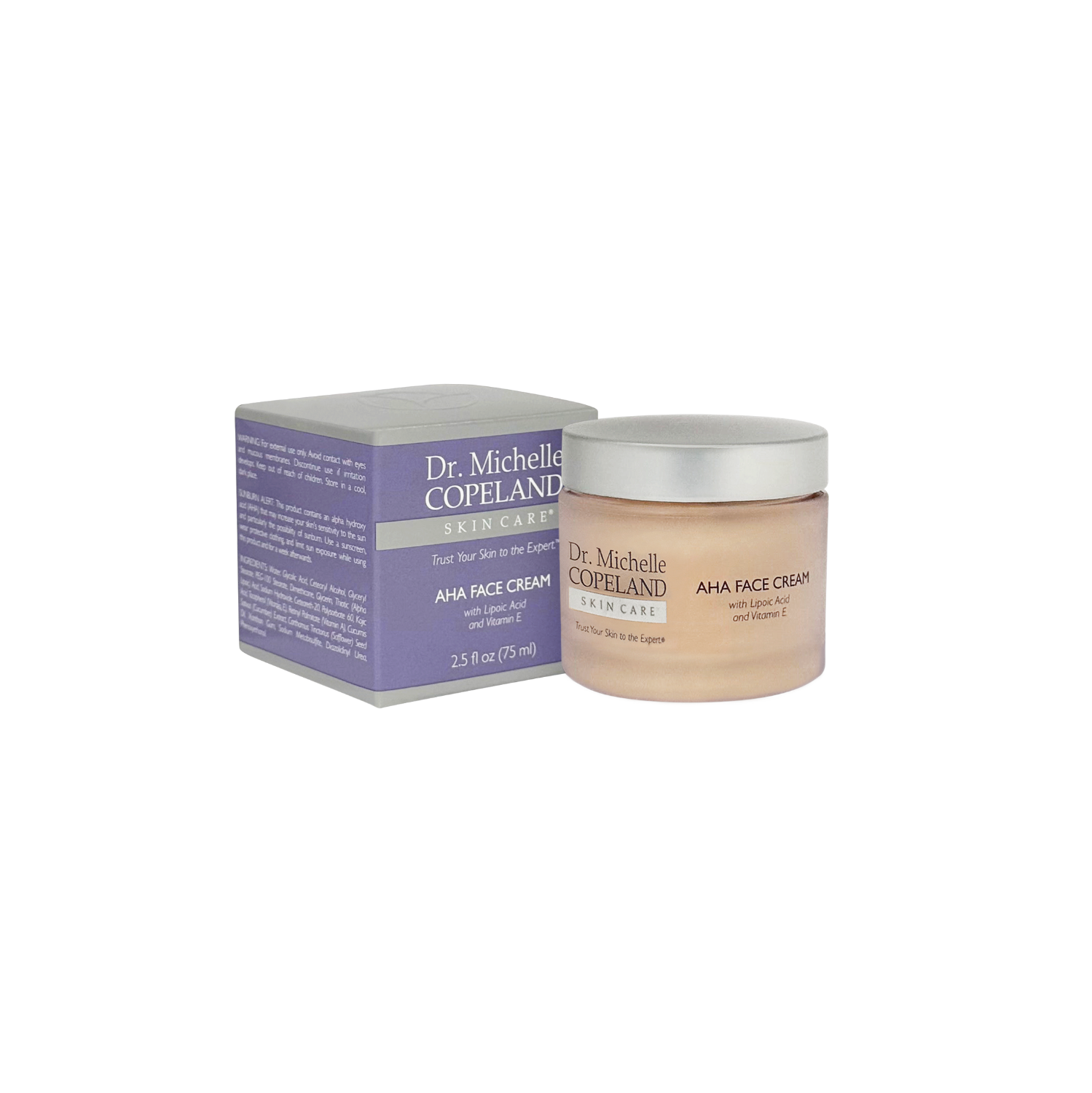 Dr. Michelle Copeland AHA Face Cream with packaging on a white background