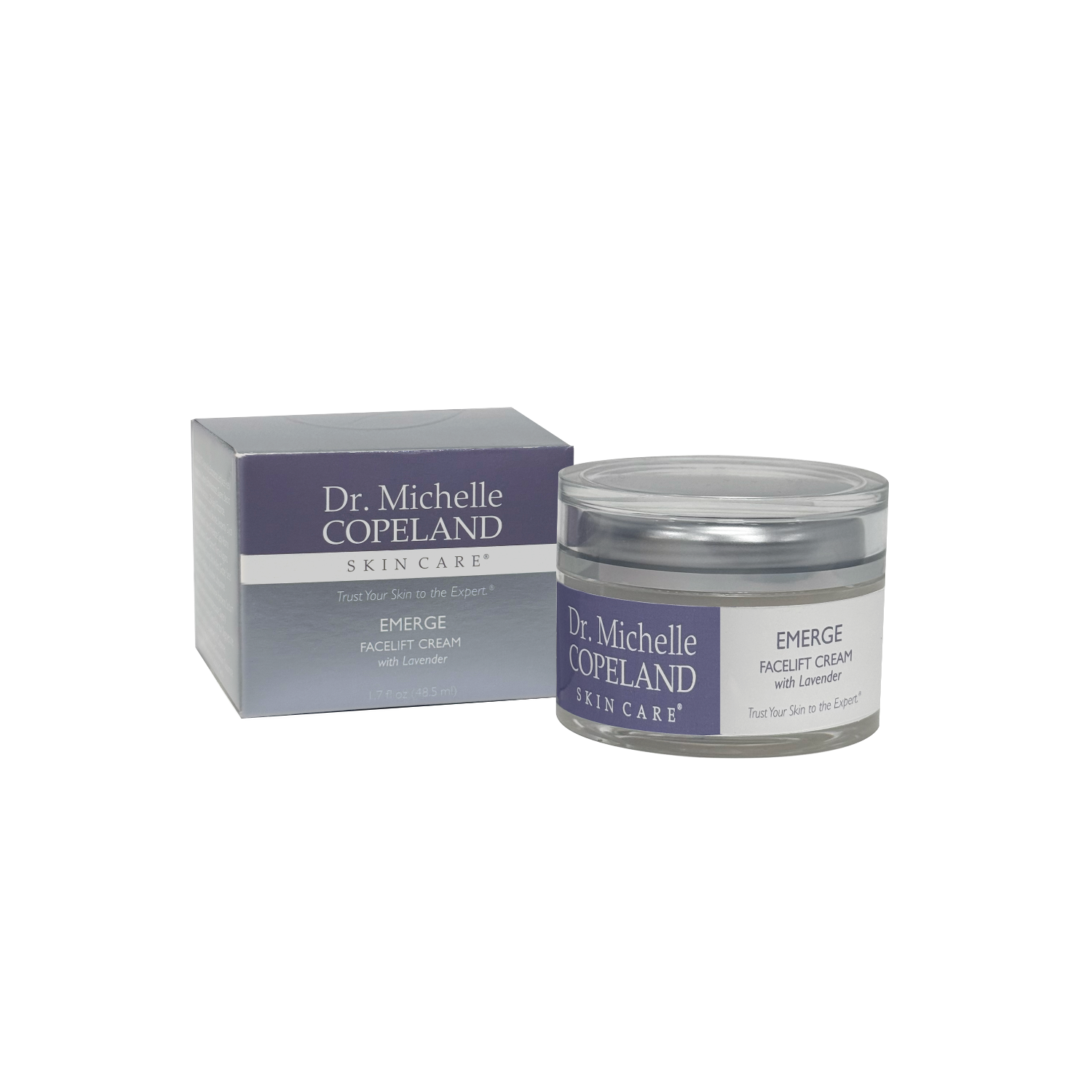 Emerge Facelift Cream carton and  jar on white background
