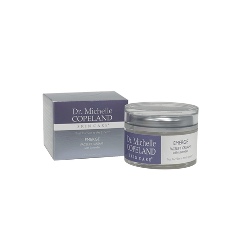 Emerge Facelift Cream carton and  jar on white background
