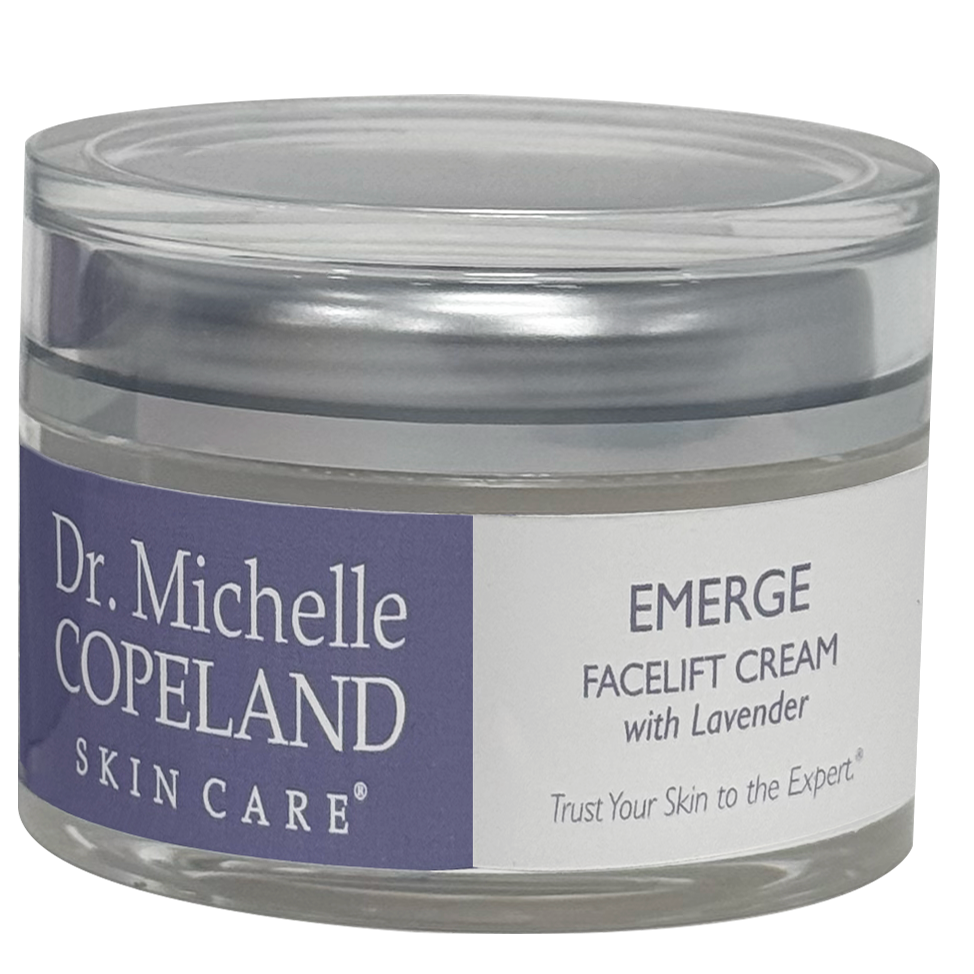 Dr. Michelle Copeland Skin Care Emerge Facelift Cream jar on a white background
