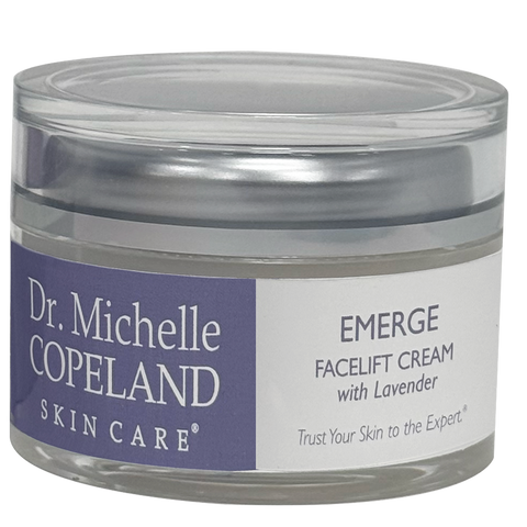 Dr. Michelle Copeland Skin Care Emerge Facelift Cream jar on a white background